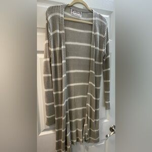 ADORNit Taupe Beige and White Striped Cardigan / Size: Medium/Large